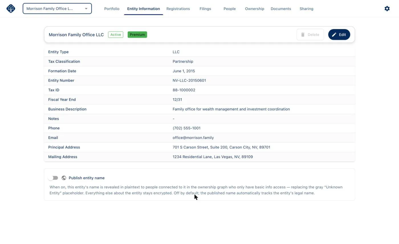 Equipath entity information page showing details for Morrison Family Office LLC